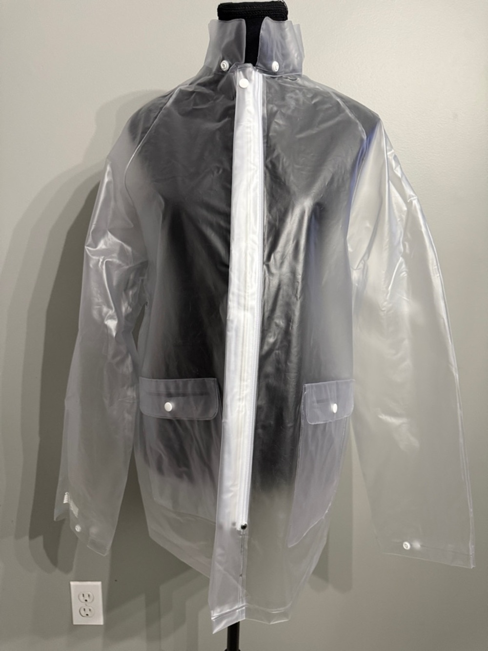 Men's Clear PVC Raincoat with White Trim